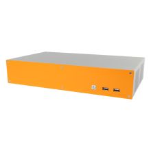 OnLogic Compacte Mini-ITX Behuizing met Uitbreidingmogelijkheid (Oranje en Zilver)