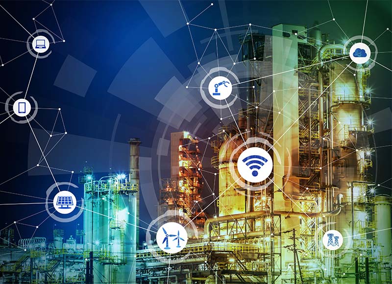 A photo depicting heavy industry connected by the Internet of Things