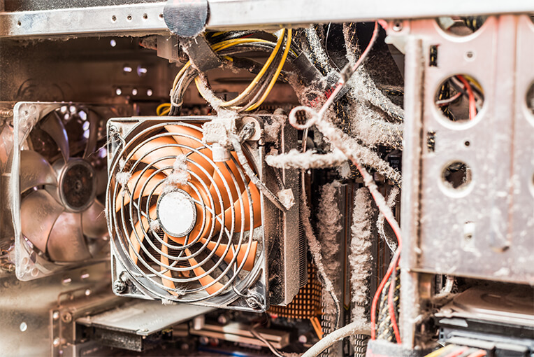 A dusty fan in a computer.