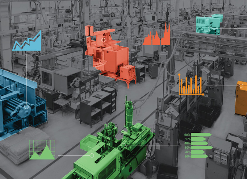 Ein Bild, das verschiedene SCADA-Datenpunkte in einer Fabrik zeigt 