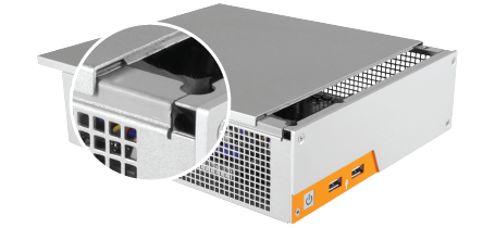 Foto eines OnLogic MC510-Industrie-PCs, das die EMI-Reduzierung und Verbesserung der EMC-Leistung verdeutlicht